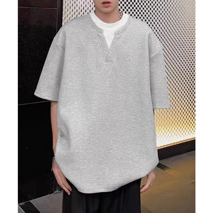 グレー | 半袖Tシャツ メンズ 重ね着風カットソー | AsaAura