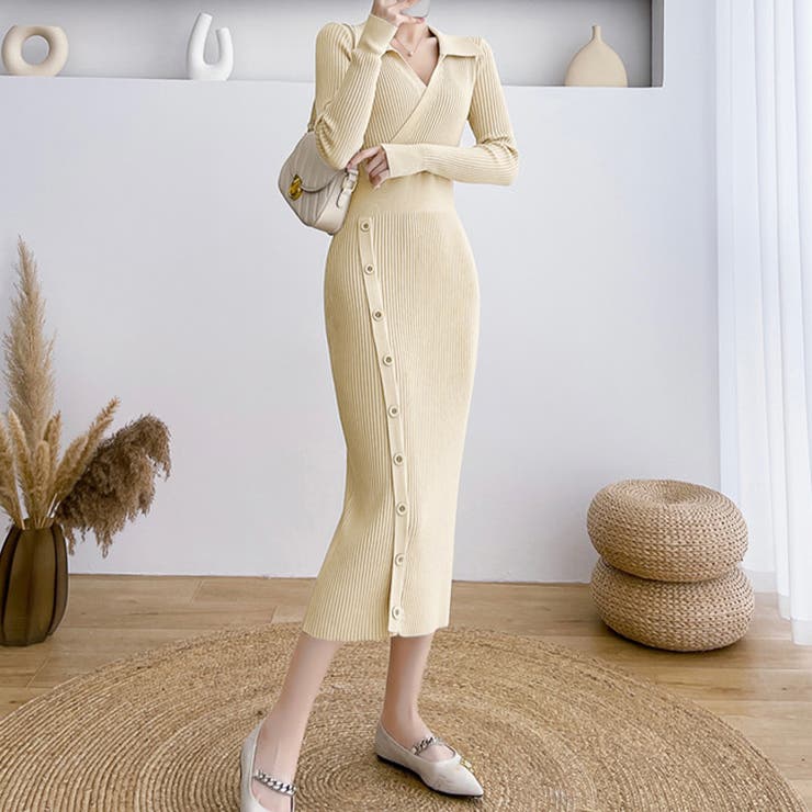 ベージュ | カシュクールニットワンピース レディース | Miniministore