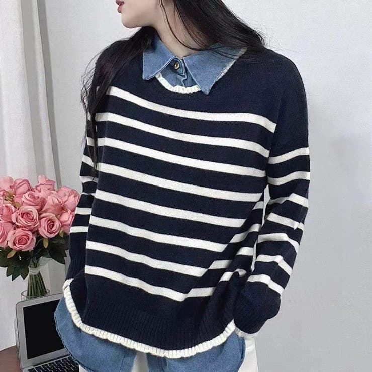 ネイビー | ドッキングニットトップス レディース韓国 | Miniministore