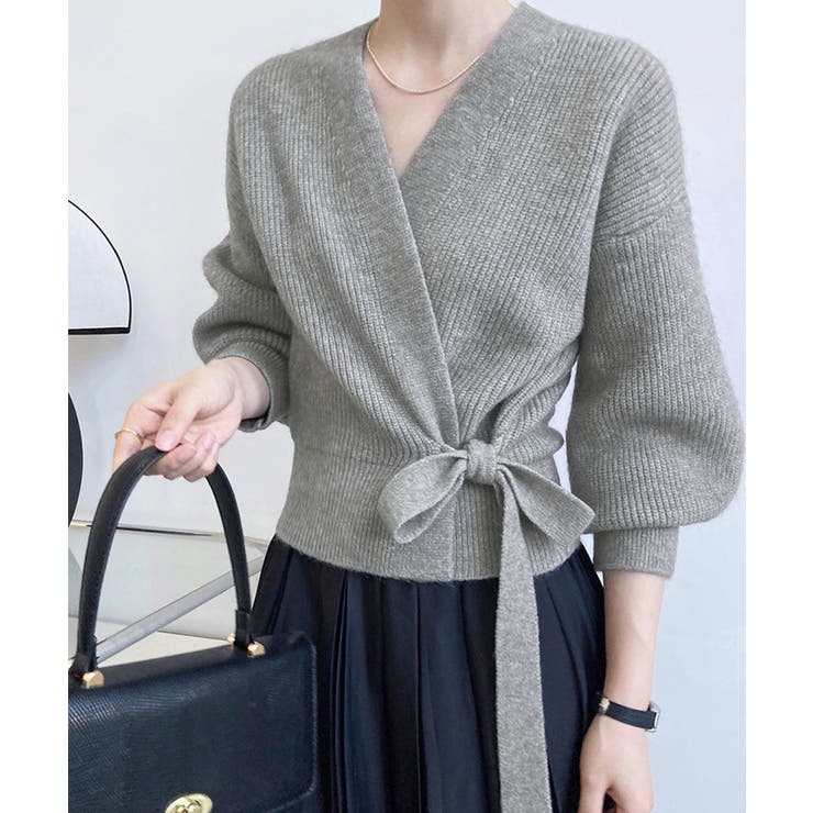 グレー | ニットトップス カシュクールニット 韓国 | Miniministore