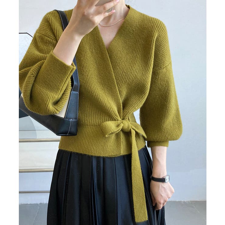 黄緑色 | ニットトップス カシュクールニット 韓国 | Miniministore
