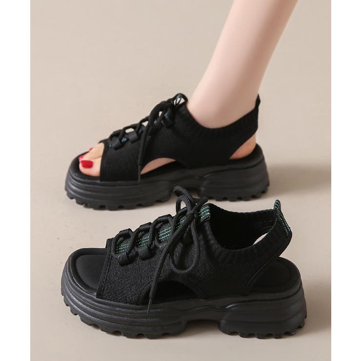 ブラック | 厚底スポーツサンダル レディース 韓国風 | Miniministore