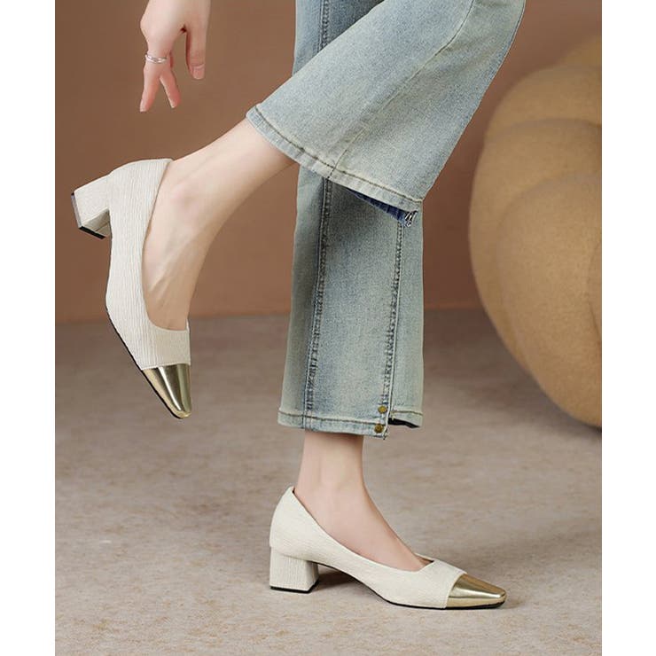 オフホワイト | つま先切り替えパンプス配色ニットパンプス | Miniministore