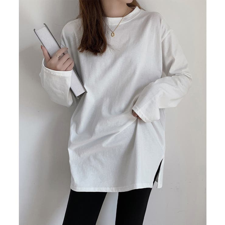 ホワイト*薄手 | レディースロングtシャツ重ね着カットソー | Miniministore