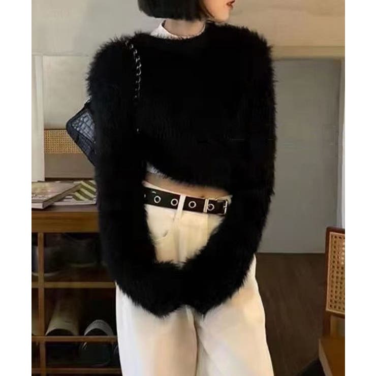 ブラック | シャギーニットレディース 韓国風セーター | Miniministore