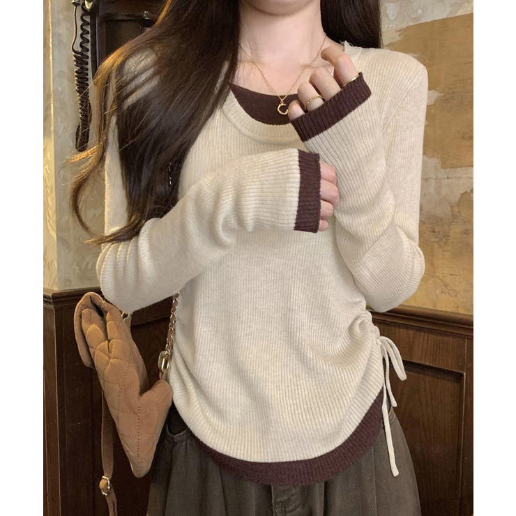 アイボリー | レイヤード風トップス長袖Tシャツ 韓国風 | Miniministore