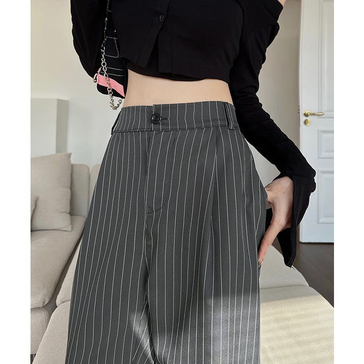 グレー | ストライプワイドパンツ春夏秋ロングパンツ | SUNSHINE CLOSET