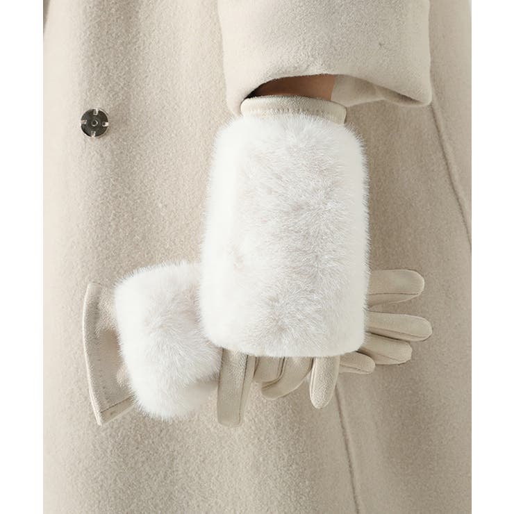 ホワイト | タッチパネル対応ファー付き手袋スエード調 | Miniministore