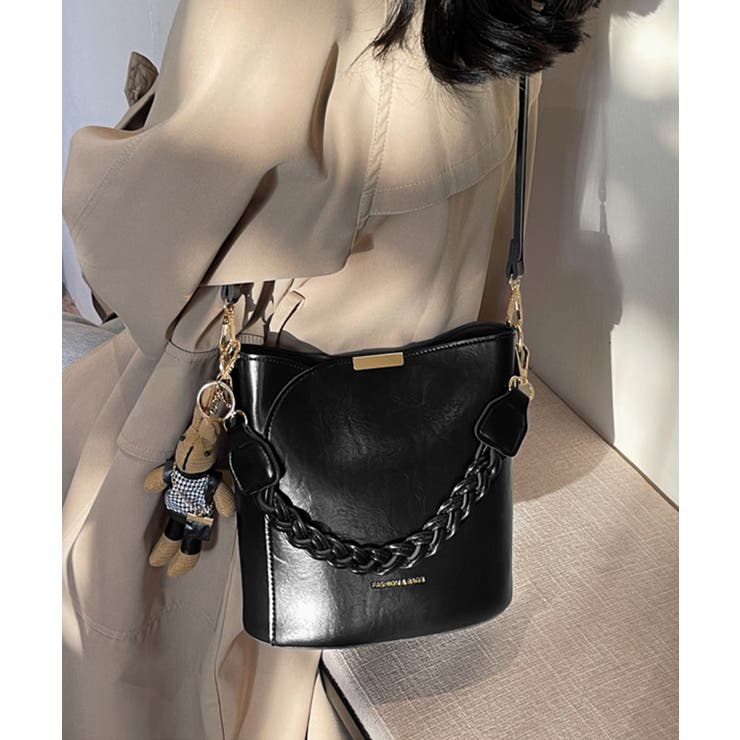 ブラック | ショルダーバッグロープ編みハンドルバッグ | Miniministore