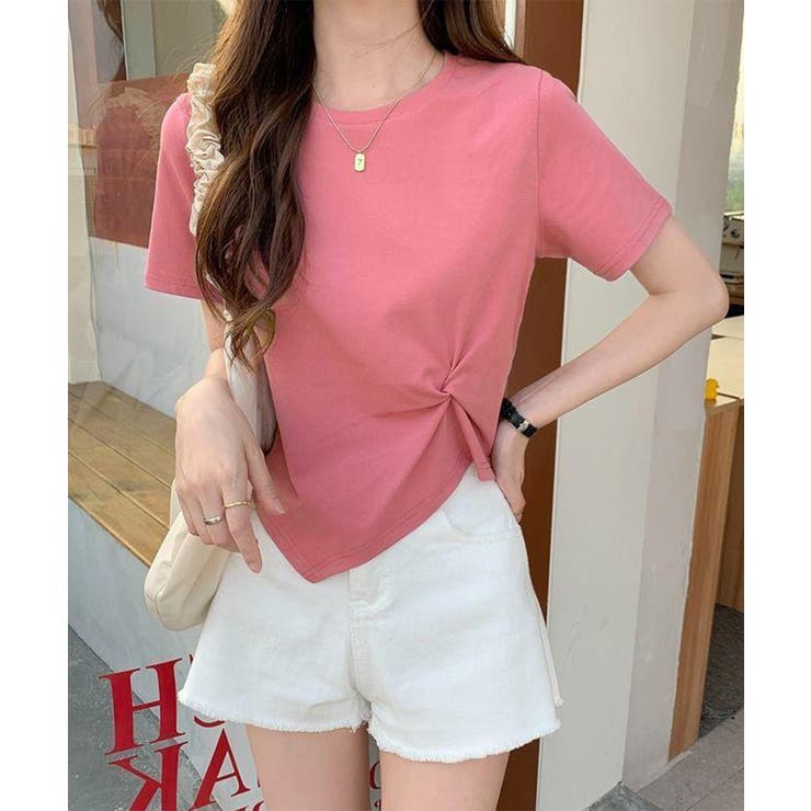 チェリーピンク | アシンメトリーTシャツ半袖クルーネックt | Miniministore