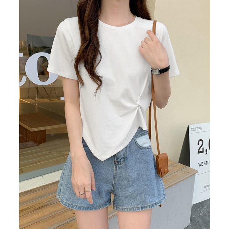 ホワイト | アシンメトリーTシャツ半袖クルーネックt | Miniministore