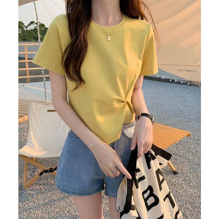 イエロー | アシンメトリーTシャツ半袖クルーネックt | Miniministore