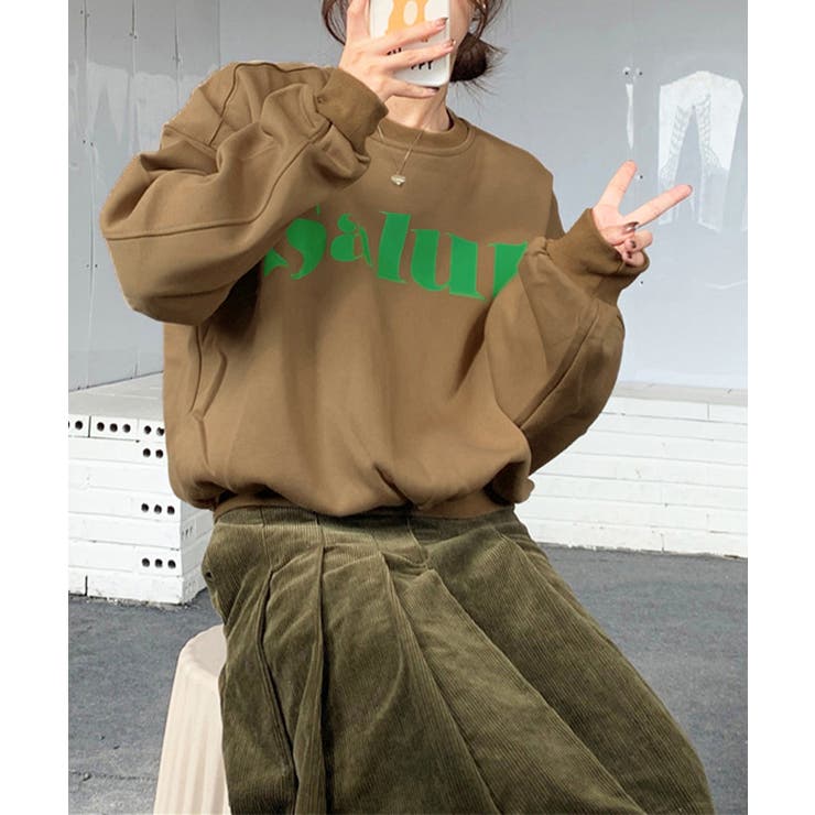 ブラウン | 英字ロゴトレーナー裏起毛スウェット韓国風 | Miniministore