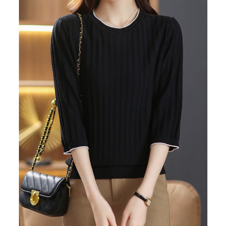 ブラック | 透かし編みサマーニット 薄手トップス春夏 | Miniministore