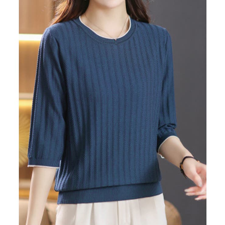 ダークブルー | 透かし編みサマーニット 薄手トップス春夏 | Miniministore