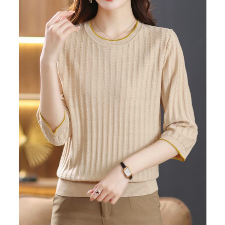 ライトベージュ | 透かし編みサマーニット 薄手トップス春夏 | Miniministore