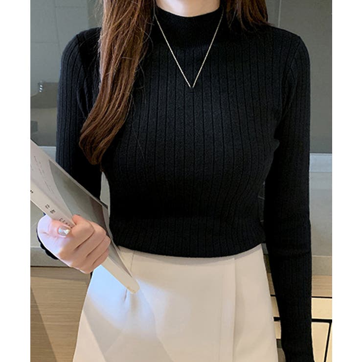 韓国リブニットトップス ハイネック 長袖 | Miniministore | 詳細画像2 