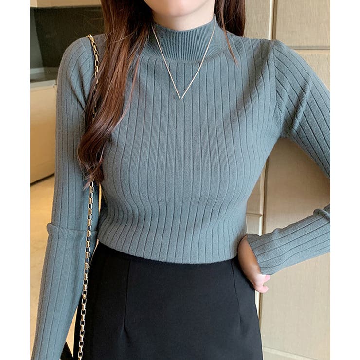 韓国リブニットトップス ハイネック 長袖 | Miniministore | 詳細画像7 