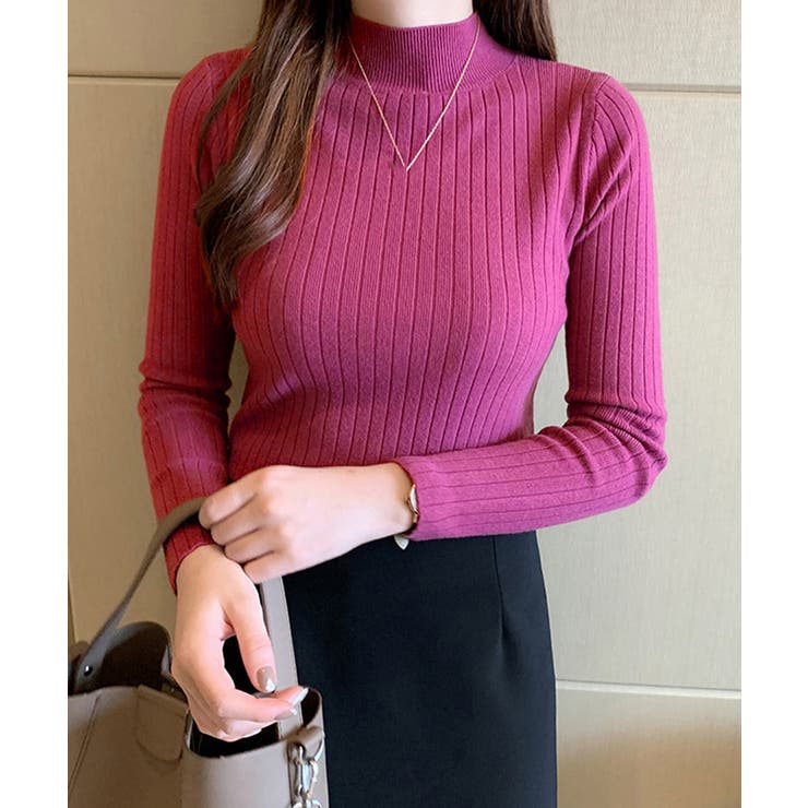 韓国リブニットトップス ハイネック 長袖 | Miniministore | 詳細画像8 