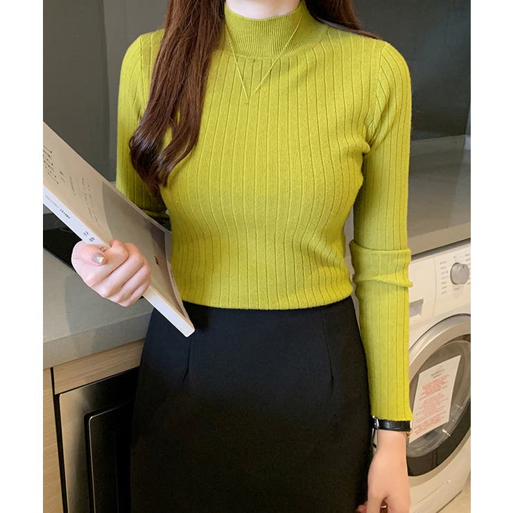 韓国リブニットトップス ハイネック 長袖 | Miniministore | 詳細画像9 