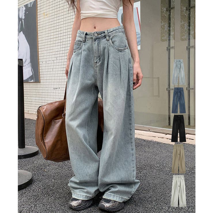 マルチポケット ワイドレッグ デニムパンツ 韓国系 t515 PEOPLESTYLE*日本未入荷 マルチポケット ワイドレッグ デニム