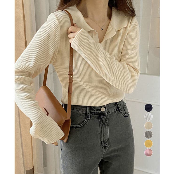 ポロニットトップス秋新作リブニット韓国風 | Miniministore | 詳細画像1 