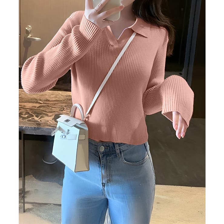 ポロニットトップス秋新作リブニット韓国風 | Miniministore | 詳細画像15 