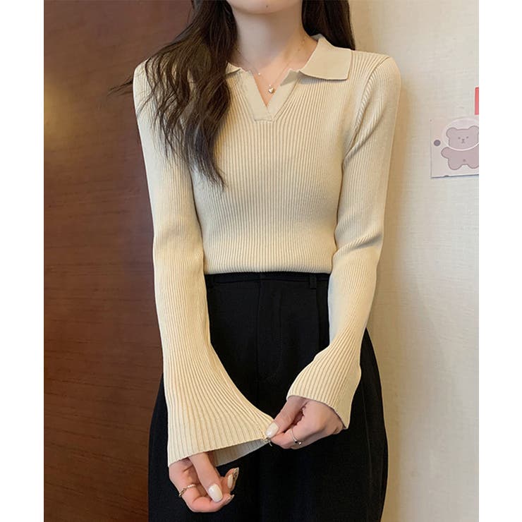 ポロニットトップス秋新作リブニット韓国風 | Miniministore | 詳細画像2 