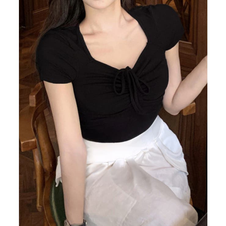 フロントリボンTシャツ ギャザートップス | Miniministore | 詳細画像8 