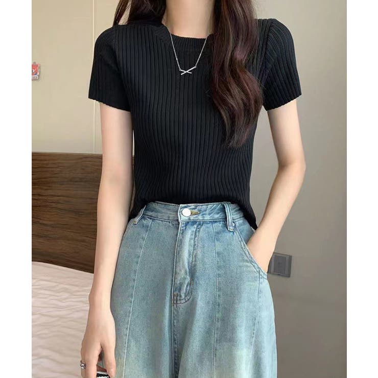 リブニットトップスサマーニット半袖春夏服 | Miniministore | 詳細画像2 
