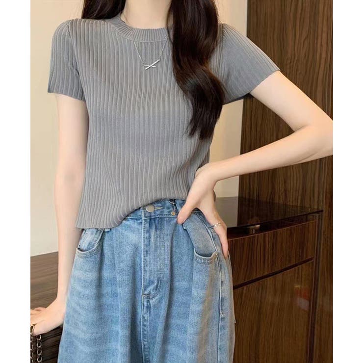 リブニットトップスサマーニット半袖春夏服 | Miniministore | 詳細画像8 
