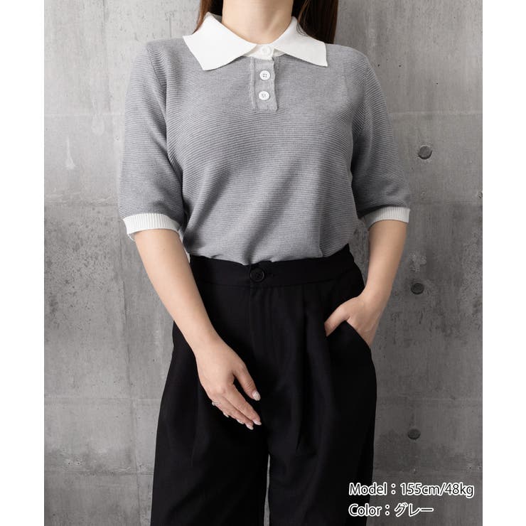 配色襟付き半袖 ポロニットトップス韓国風 | Miniministore | 詳細画像19 