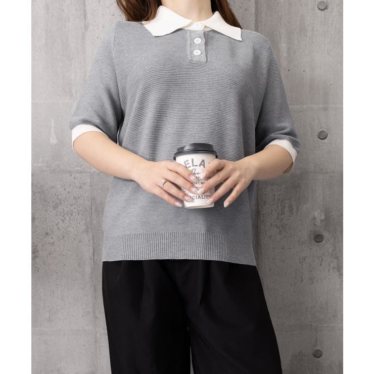 配色襟付き半袖 ポロニットトップス韓国風 | Miniministore | 詳細画像20 