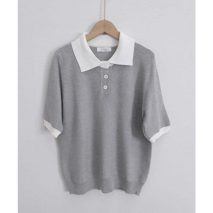 配色襟付き半袖 ポロニットトップス韓国風 | Miniministore | 詳細画像23 