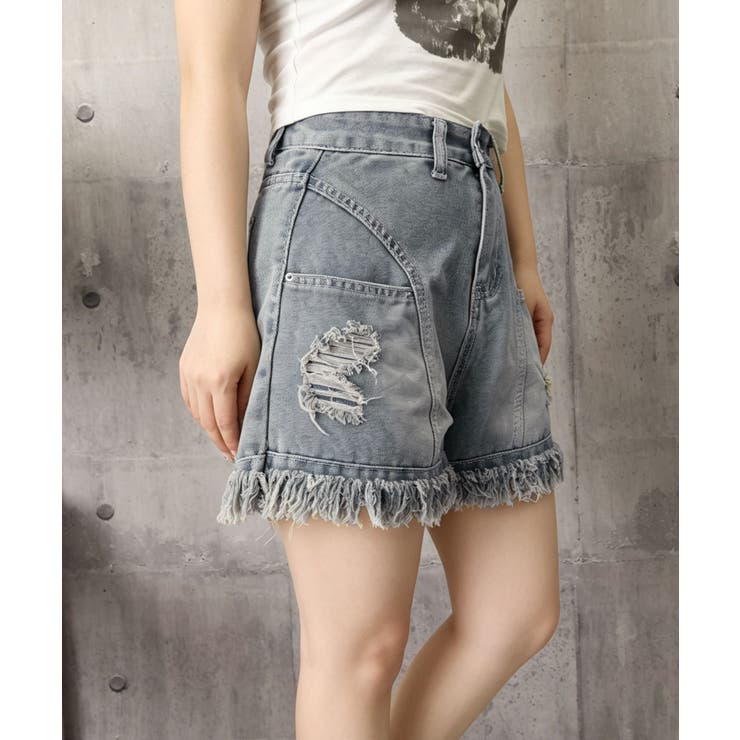 裾フリンジダメージデニムショートパンツ夏 | Miniministore | 詳細画像14 