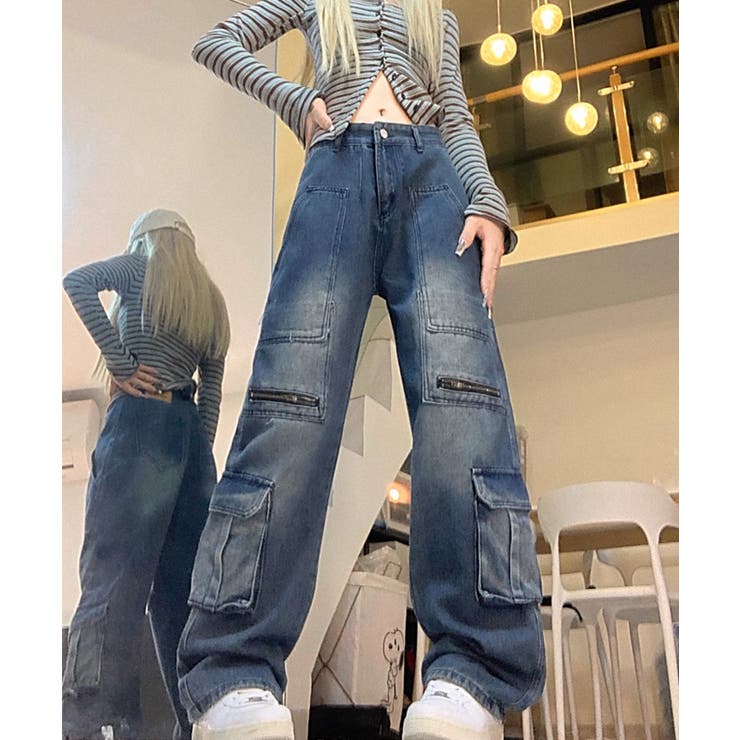デニムカーゴパンツ 韓国風ワイドジーンズ | Miniministore | 詳細画像15 