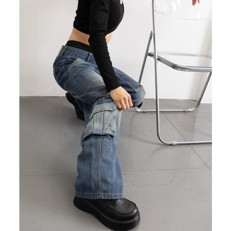 デニムカーゴパンツ 韓国風ワイドジーンズ | Miniministore | 詳細画像24 