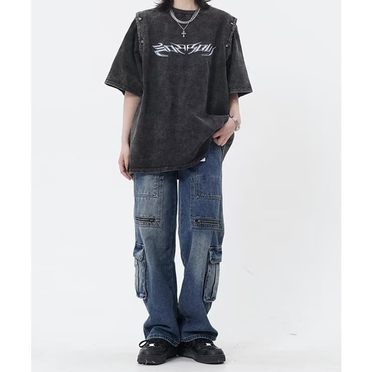 デニムカーゴパンツ 韓国風ワイドジーンズ | Miniministore | 詳細画像4 