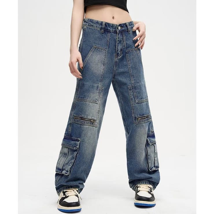 デニムカーゴパンツ 韓国風ワイドジーンズ | Miniministore | 詳細画像8 