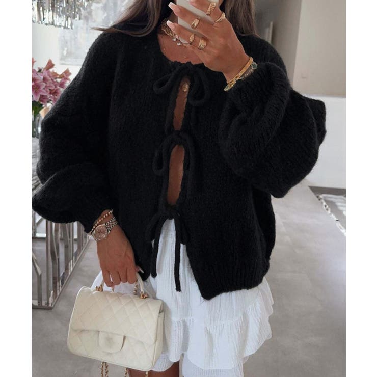 リボンカーディガン前後2WAYニット春秋 | Miniministore | 詳細画像3 