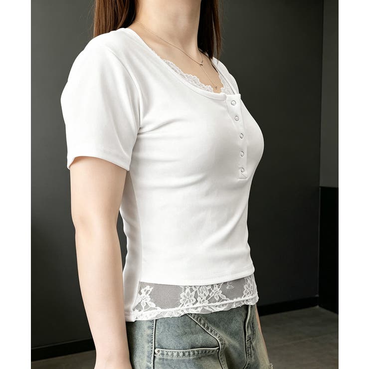 ヘンリーネックＴシャツ レースレイヤード | Miniministore | 詳細画像14 