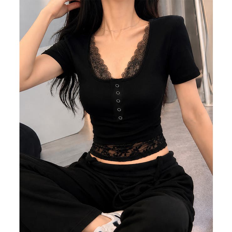 ヘンリーネックＴシャツ レースレイヤード | Miniministore | 詳細画像4 