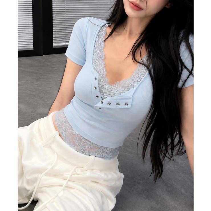 ヘンリーネックＴシャツ レースレイヤード | Miniministore | 詳細画像9 