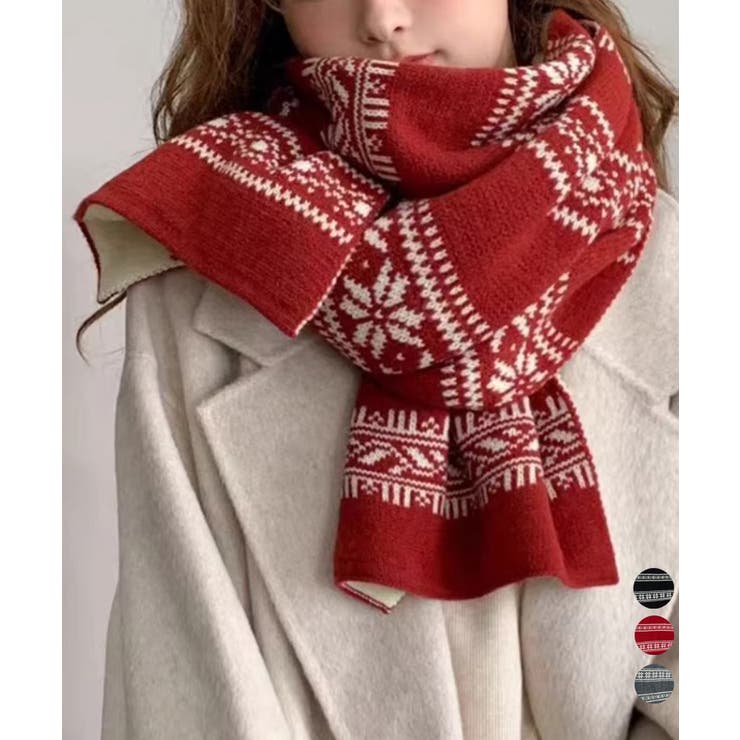 ノルディック柄ニットマフラー 肩掛け秋冬 | Miniministore | 詳細画像1 