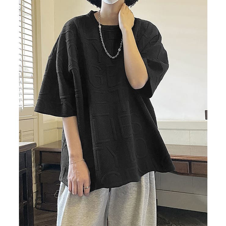 エンボス加工ロゴtシャツ メンズ 韓国風[品番：II000011742