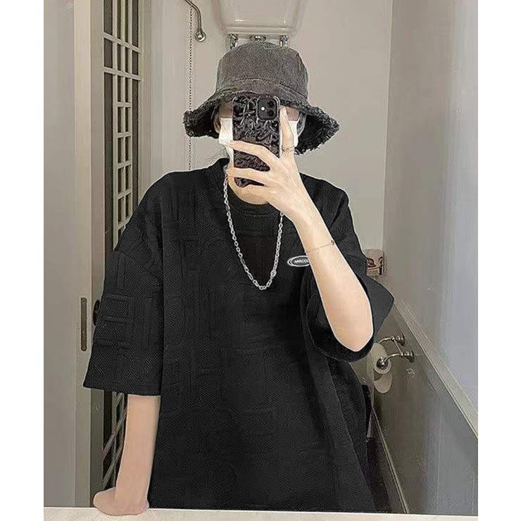 エンボス加工ロゴtシャツ メンズ 韓国風[品番：II000011742