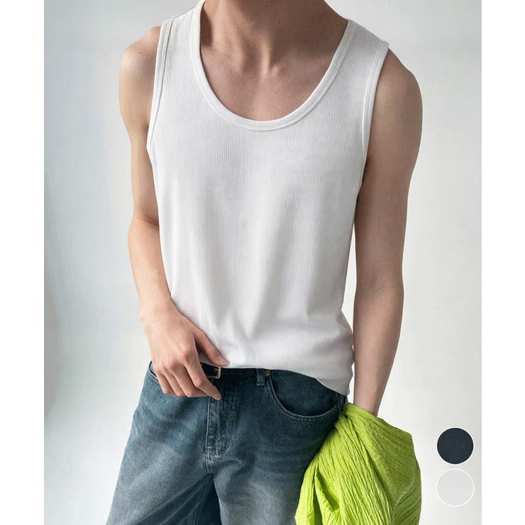 Uネックリブタンクトップメンズトップス夏 | AsaAura | 詳細画像1 
