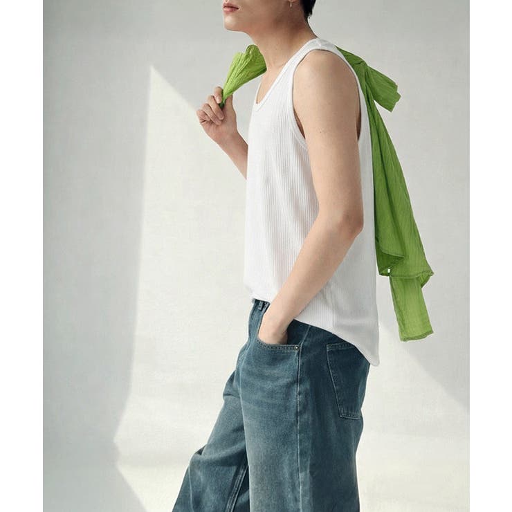 Uネックリブタンクトップメンズトップス夏 | AsaAura | 詳細画像4 