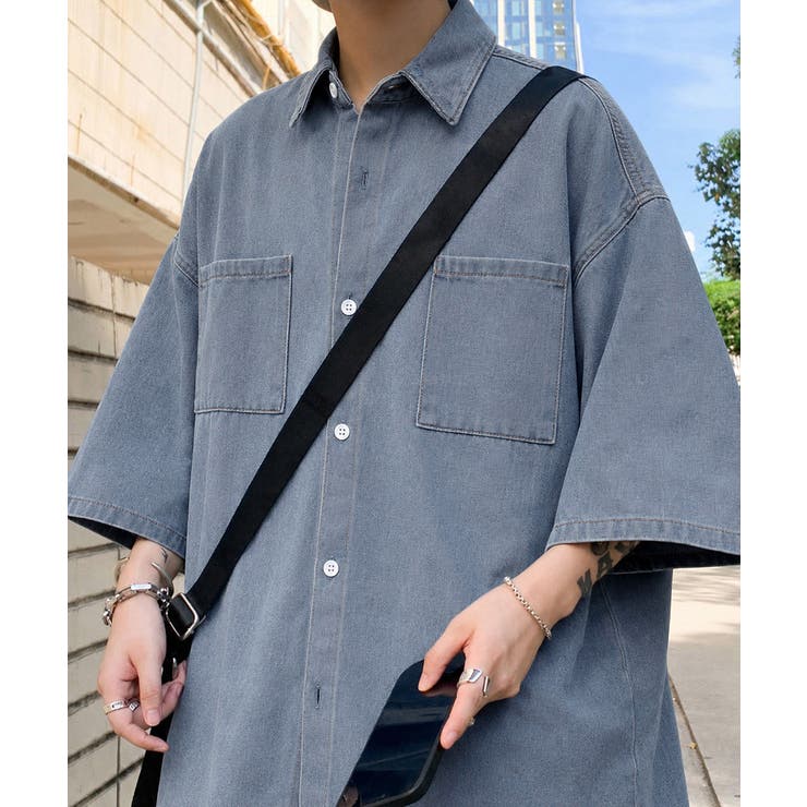 半袖デニムシャツメンズ オーバーサイズ服 | AsaAura | 詳細画像10 
