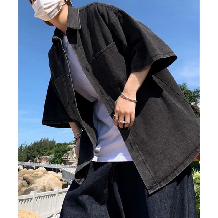 半袖デニムシャツメンズ オーバーサイズ服 | AsaAura | 詳細画像2 